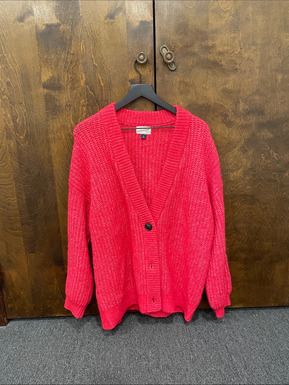 Cozy Red Oversized V-Neck Cardigan Sweater